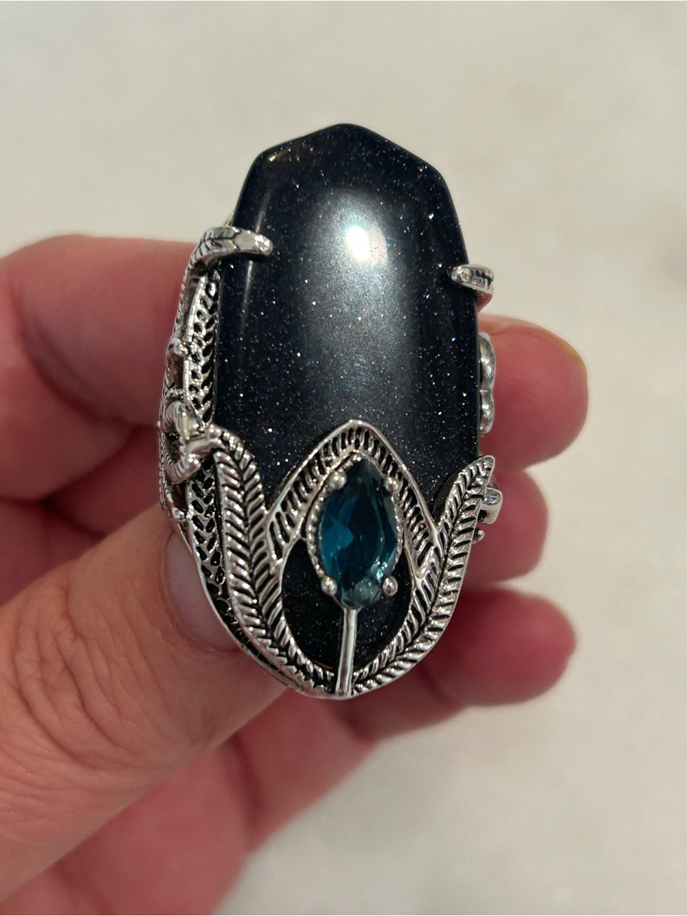 Park Lane Cocktail Ring with sparkly blue stone and blue stone